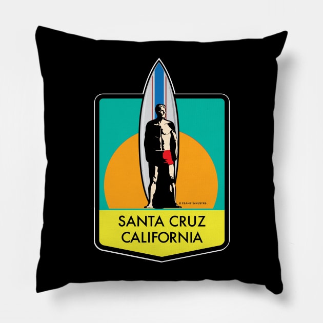 Santa Cruz Logo Surfer Statue Pillow by PauHanaDesign