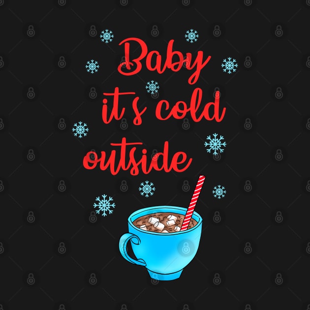 Baby, it's cold outside. Hello winter. Hot chocolate with marshmallows with a red straw in a cute blue cup. Warm up. Cocoa drinking season. December. Christmas time. Let it snow by BlaiseDesign