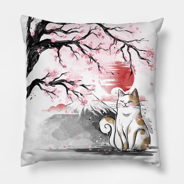 Sakura cat Pillow by Daisyart_lab