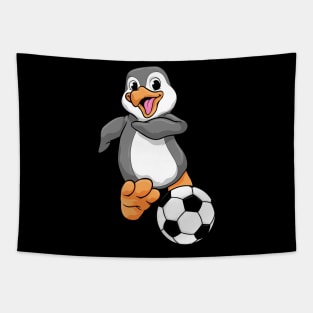 Penguin as Soccer player with Soccer ball Tapestry