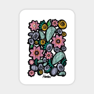 Woodblock Flowers Magnet