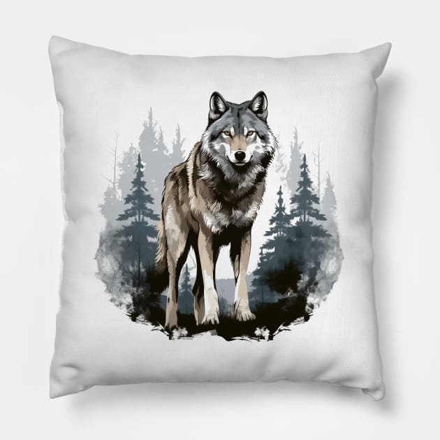 Watercolor Wolf Pillow by zooleisurelife