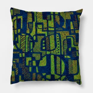 African Abstract Art Pattern - "Ndalu" - Green and Blue Design Pillow