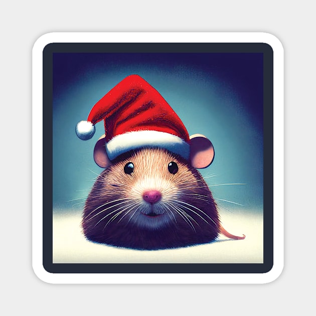 Christmas Mouse in Santa Hat Magnet by Geminiartstudio