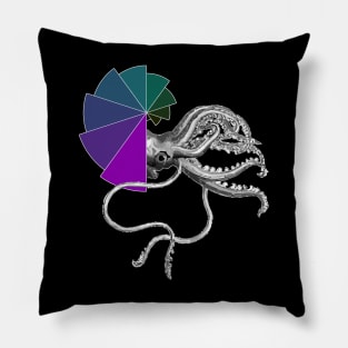 Ammonite Nebula Shell | Pink Blue Green Bar Chart Black Pillow