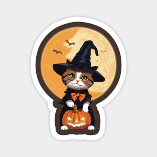 Halloween cat holding a pumpkin Magnet