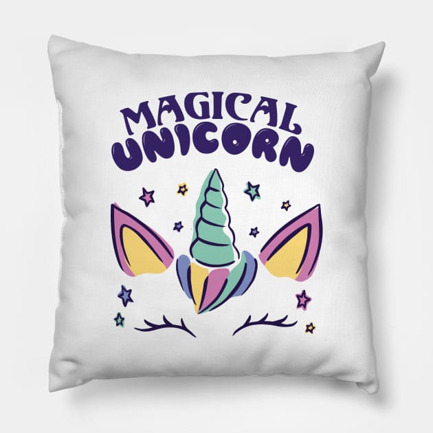 Cute Magical Unicorn Rainbow Horn Girl Pillow by deificusArt