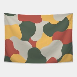 Colourful Blob Abstract Pattern in Light Red Dark Green Yellow and Gray Tapestry