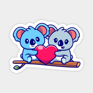 Cute Koala Couple Holding Heart On Tree Magnet