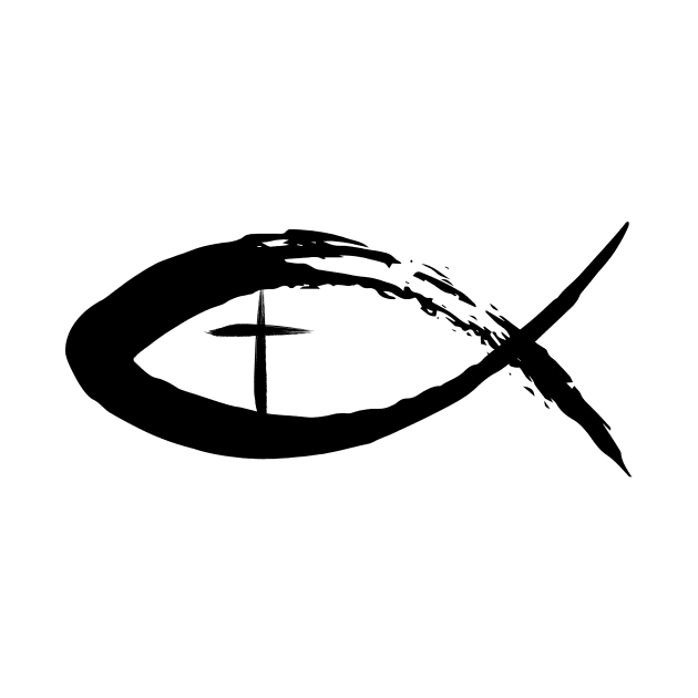 Painted Cross and Fish Christian Design - Black by CrossAndCrown