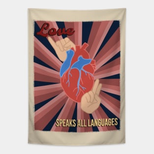 LOVE SPEAKS ALL LANGUAGES RETRO POSTER Tapestry