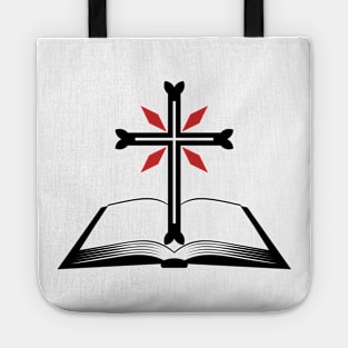 Cross of the Lord Jesus Christ and an open bible. Tote