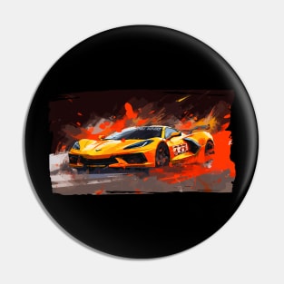 Orange C8 Corvette Racecar Splatter Art Pin