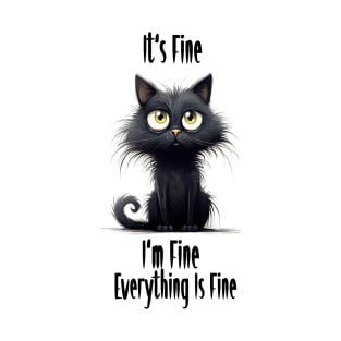 Black Cat halloween It's Fine I'm Fine Everything Is Fine T-Shirt