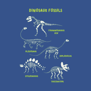 Dinosaur Fossils - placement - Lime on blue T-Shirt