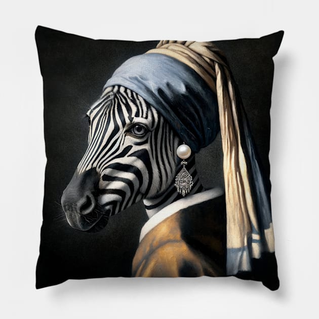 Wildlife Conservation - Pearl Earring Zebra Meme Pillow by Edd Paint Something