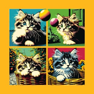 Domestic Medium Hair Pop Art - Cute Kitties T-Shirt