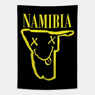 Vibrant Namibia Africa x Eyes Happy Face: Unleash Your 90s Grunge Spirit! Smiling Squiggly Mouth Dazed Smiley Face Tapestry