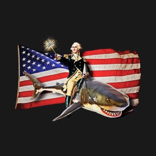 George Washington Riding a Shark American Flag T-Shirt