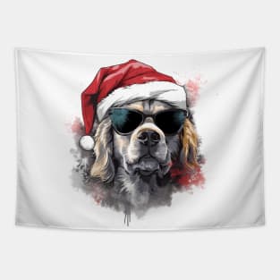 Magical Christmas Golden Retriever in the snow: cute four-legged friend with festive hat Tapestry