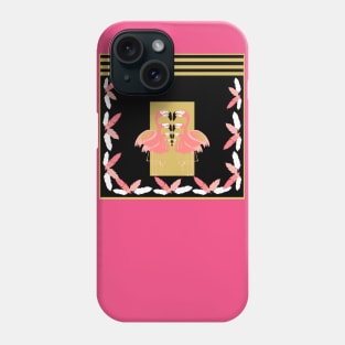 Black and Pink Art Deco Flamingos with a Golden Color Phone Case