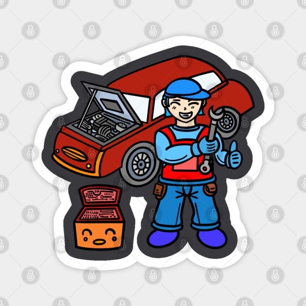 Chibi car mechanic Magnet by Andrew Hau