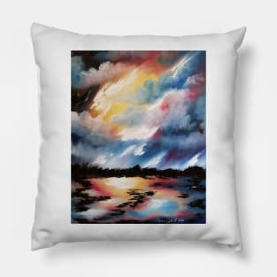 Moody Sunset, Dark Sunset, Night Sunset, Blue, White and Red Sunset, skyscape, waterscape, abstract sunset Pillow