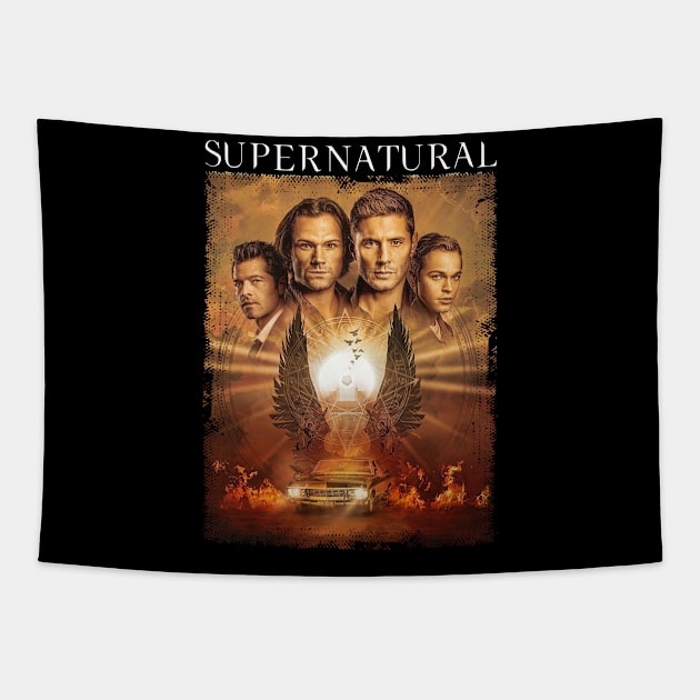 Supernatural Group Shot Sepia Tone Wings Tapestry by Den Tbd