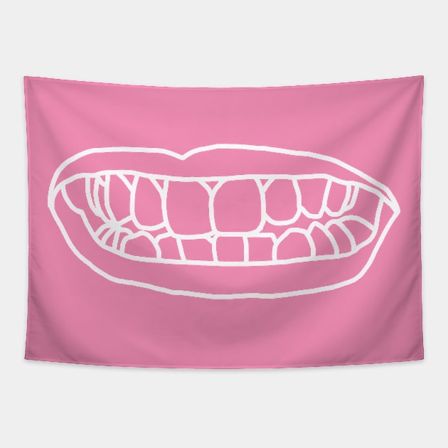 Natural Lips White Line Tapestry by ellenhenryart