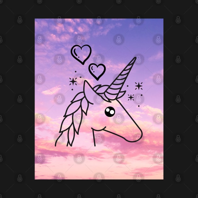 Unicorn With Pink & Purple Sky & Clouds by TANSHAMAYA