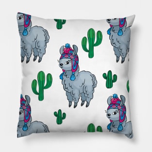 Cute Llamas Neck Gator Cactus Gray Lllama Pillow