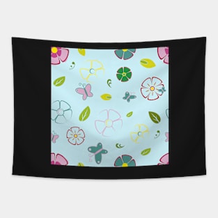 Garden flowers on blue Tapestry