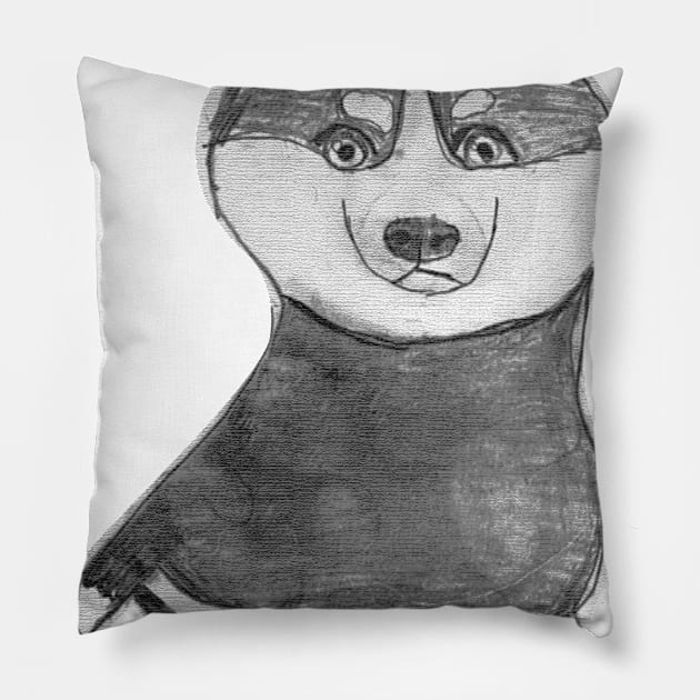 Husky - Art by 6 years old Pillow by RealArtTees