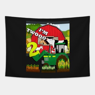 Kid's Birthday 2 Year Old Cute Farm Design Tractor Tapestry