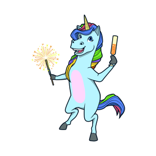 Unicorn with champagne and sparkler - Happy New Year T-Shirt