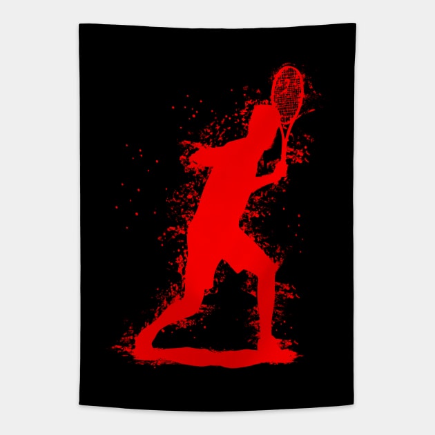 Abstract Watercolor style Tennis Art - Red Tapestry by DesignWood-Sport