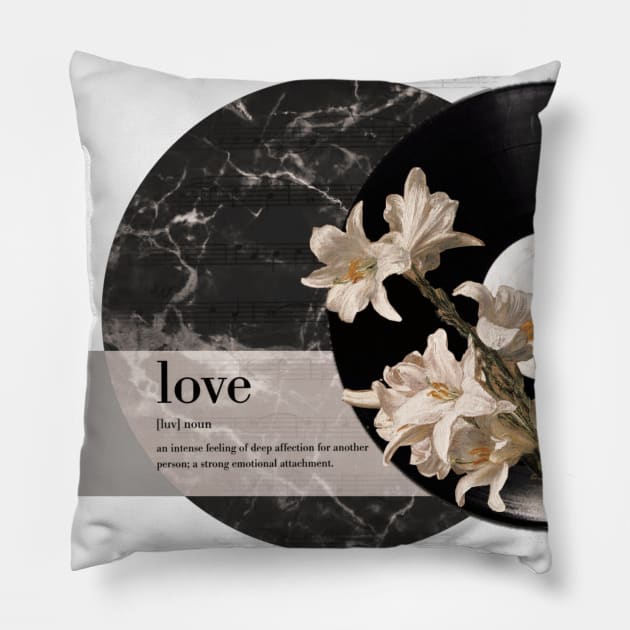 Vinyl vintage retro aesthetic beautiful bloom flowers quote quotes inspiration motivation sky record love romantic clouds notes marble elegant sky Pillow by AGRHouse