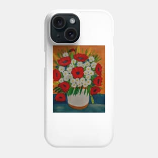 poppies that I painted with three different reds and some daisy's and long grass in white and bronze vase. Phone Case