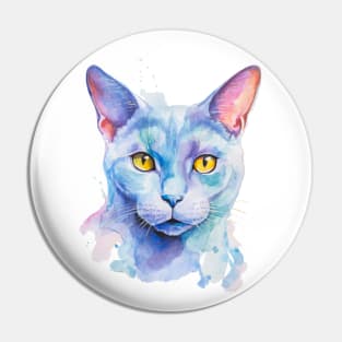 Russian Blue Cat painted in watercolor Pin