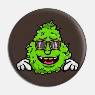 Weed Bud Cartoon With Glass and Pointing Down. Pin