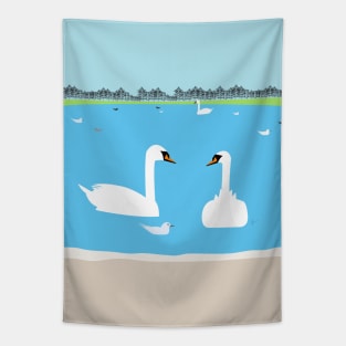 Round Pond Swans, Kensington Gardens, London, England Tapestry