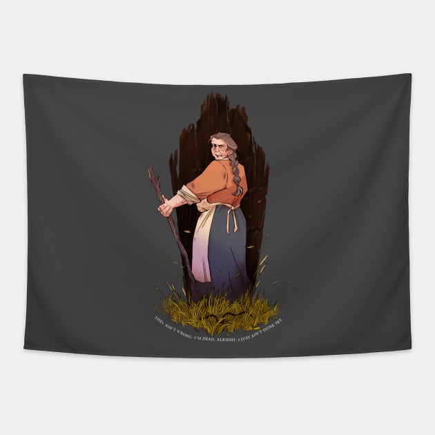 Build Mama a Coffin: Glory Ann Boggs (light text) Tapestry by Old Gods of Appalachia