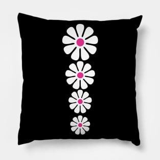 60's 70's Retro Large Flowers White on Black Pink Centers Pillow