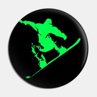 Snowboarding Neon Green Boarder on Black Pin