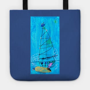 a child's dream sailboat Tote