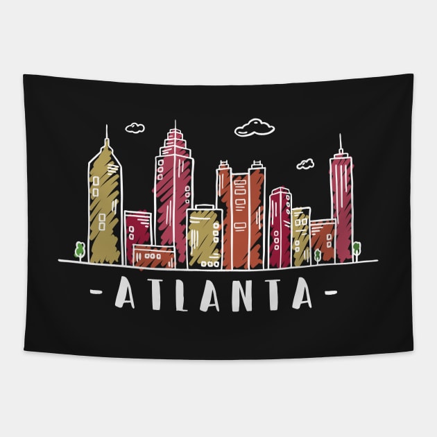 Atlanta Skyline. United States Colored Hand Drawn Style Tapestry by RajaGraphica