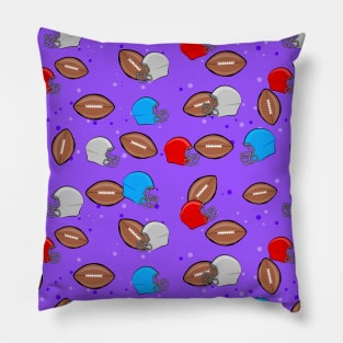 American Football - Helmet & Ball Seamless Pattern - Purple Background Pillow