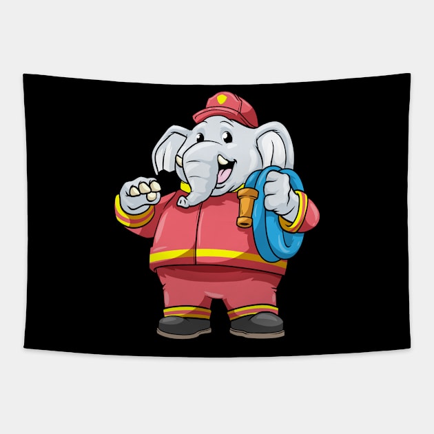 Beautiful elephant as a firefighter with a hose Tapestry by Markus Schnabel