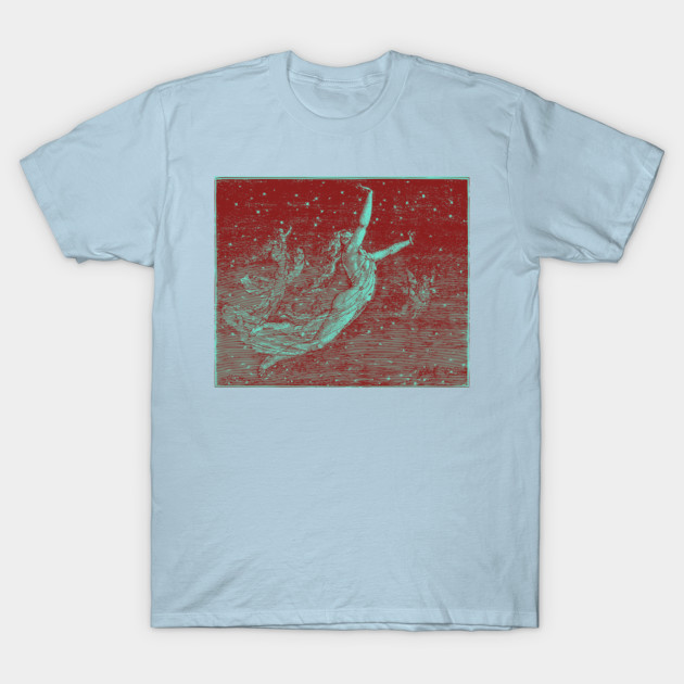 Disover Flying In Stars In Mint And Red - Flying - T-Shirt