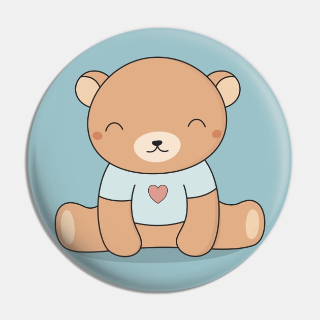 Kawaii Cute Brown Teddy Bear Pin by wordsberry